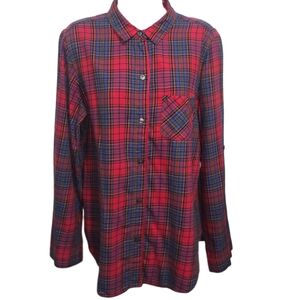 Victoria's Secret Plaid/Polka Dot Adjustable Long Sleeve Button Down Top